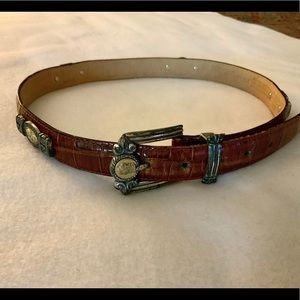 Brown leather belt with silver/gold coin decor